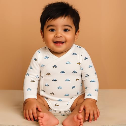 Image of MOM'S HOME Organic Cotton Front Open Kimono Onesie For Newborn Baby | New Born Clothing For Boys & Girls | 0-6 Months | Pack of 1