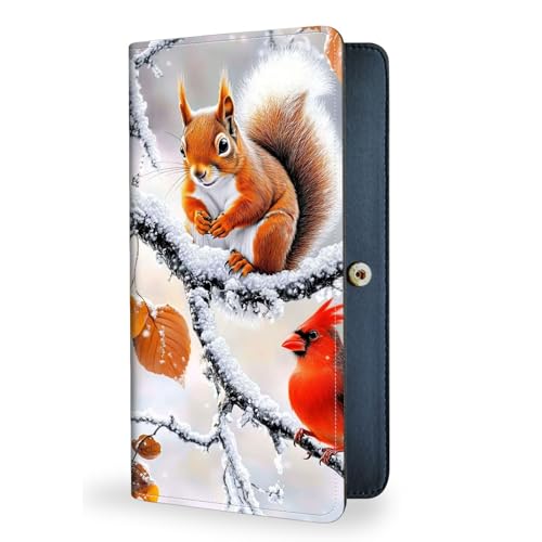 Womens Wallet,RFID Blocking Credit Card Slim Thin Holder,Long Bifold PU Leather Card Organizer,Cash Clutch Billfold Pocket Ladies Minimalist Travel Wallets,Squirrel and Red Bird - Main Image