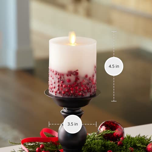 Image of Luminara Embedded Flameless LED Candle - Red Berry 3.5 inch x 4.5 inch - Moving Flame Pillar Battery Operated Timer, Real Wax Unscented, Safe