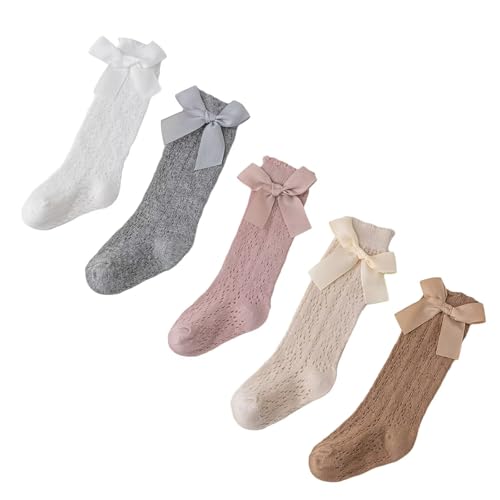 JadeRich Baby Toddler Girls Knee High Socks Solid Color Bowknot Mesh Thin Cotton Stocking for Spring Summer