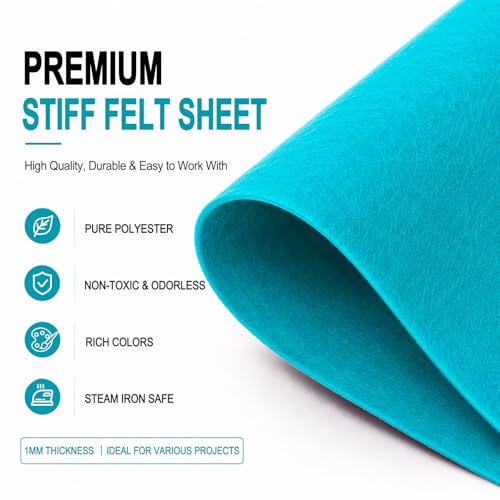 Image of Teal Blue Large Felt Fabric 36 inch x 36 inch (1 Square Yard), 1mm Stiff Felt Sheet, Nonwoven Fabric for Crafts, DIY Projects, Art, Sewing, Lining & Decorations