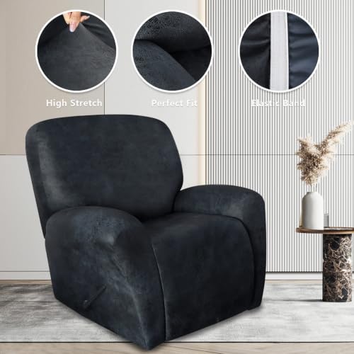 Image of ANARACHON Leather Like Recliner Chair Covers Heavy Duty, 4 Pieces Recliner Cover for Recliner Chair, Leather Cover for Recliner slipcovers Washable for Pets (02Navy Blue)