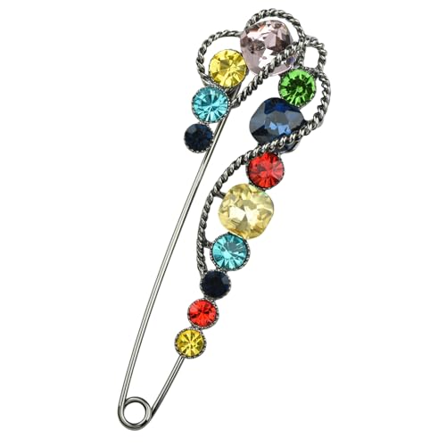 Image of 4.1 inch Vintage Rhinestone Crystal Flower Large Safety Pins Brooch Cardigan Scarf Sweater