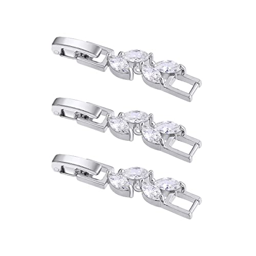 Meedoz Necklace Bracelet Extenders, 3Pcs White Gold Plated Marquise Cubic Zirconia Foldover Extension Jewelry Clasp Sets For Jewelry Making (White Gold) #TOP15