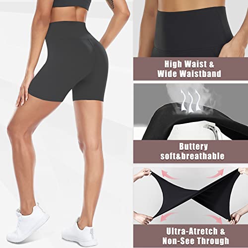 2 Piece Workout Shorts For Women-5" High Waist Pockets Buttery Soft Tummy Control Athletic Biker Gym Yoga Short Pants(2 Pack Black+Pink,Large-X-Large) #TOP3