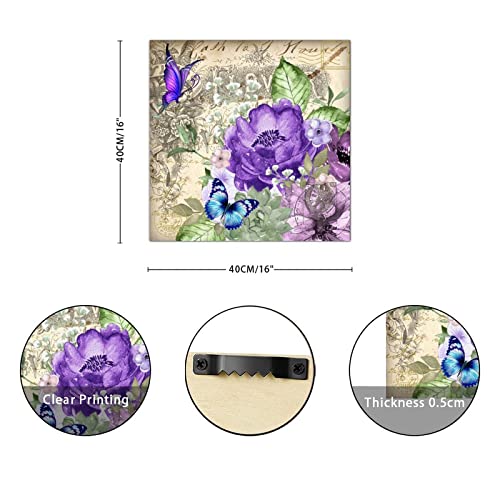 Plaque murale en bois papillon fleur de lys rétro 41cm - 2