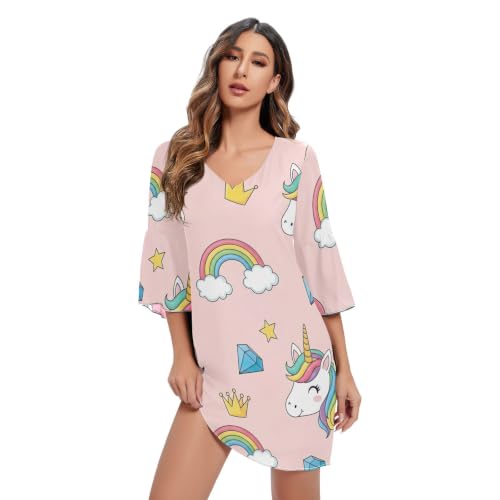 Robe de plage hawaïenne colorée col en V tunique d'été rose chic à manches 3/4