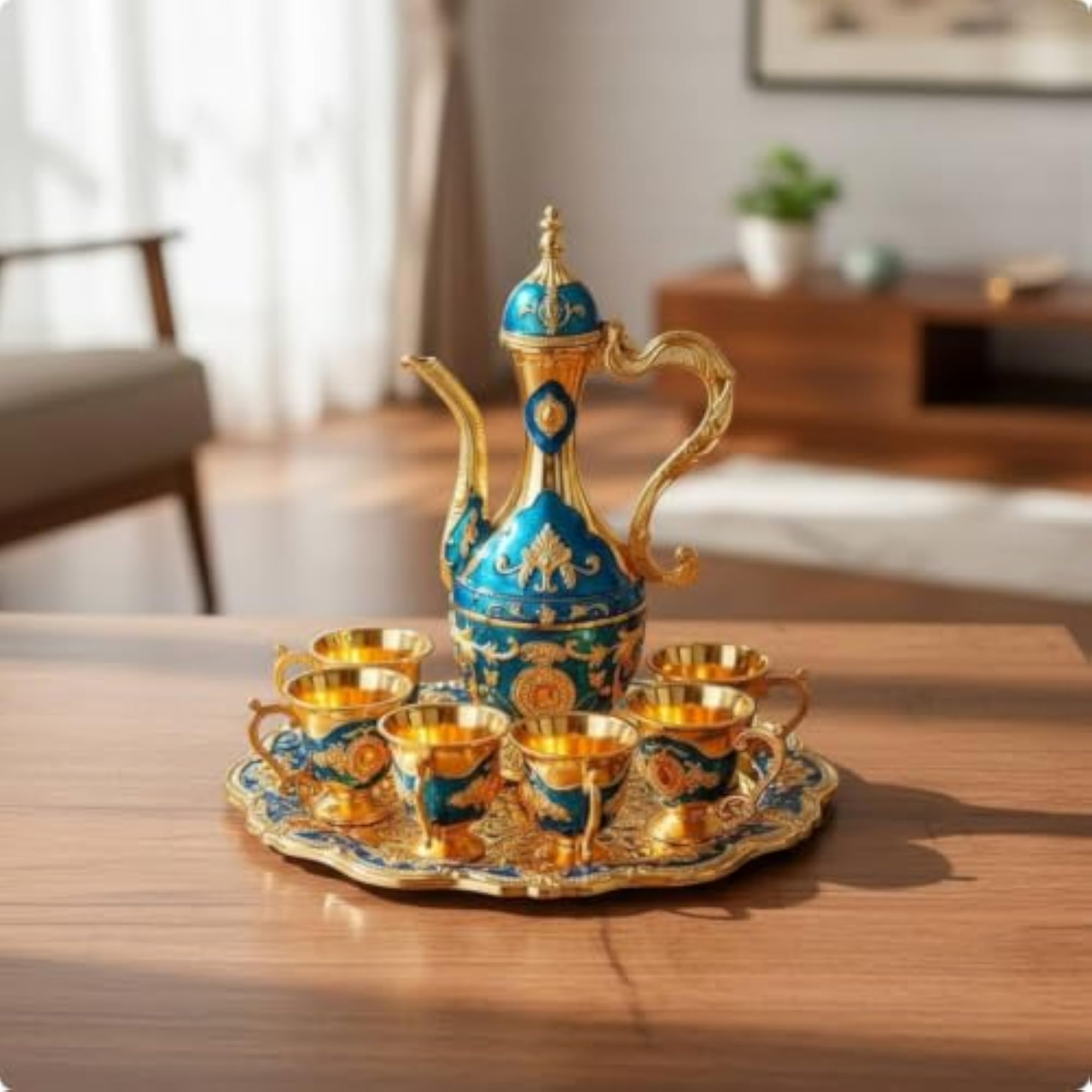 Gold Tea Service Set with Tray for Elegant Home Decor