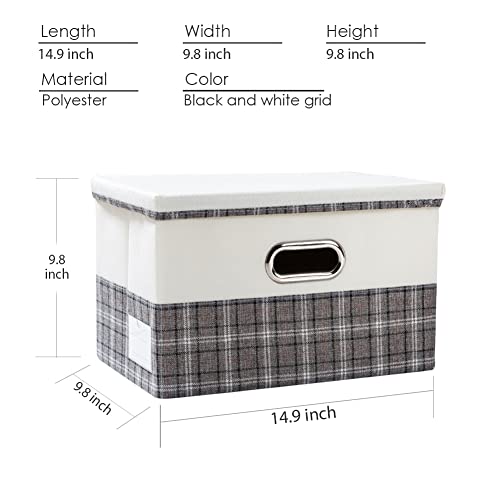 Image of PRANDOM Collapsible Storage Bin with Lid [3-Pack] Fabric Foldable Storage Box Organizer Container Basket Cube with Cover for Home Bedroom Closet Office Nursery Gray plaid & Cream(14.9x9.8x9.8)