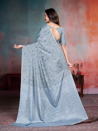 Image of Garden Vareli Floral Print Crepe Saree With Unstitched Blouse Piece
