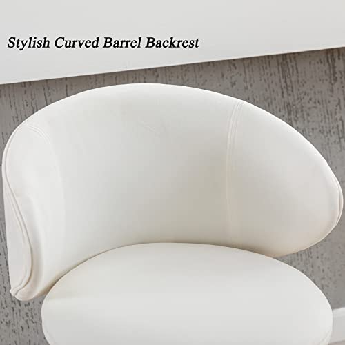 Duomay Modern Bar Stools Set Of 2, 26" Counter Height Stools With Barrel Back, Velvet Kitchen Island Chair With Wood Legs For Dining Room Bar Coffee Shop, White #TOP3