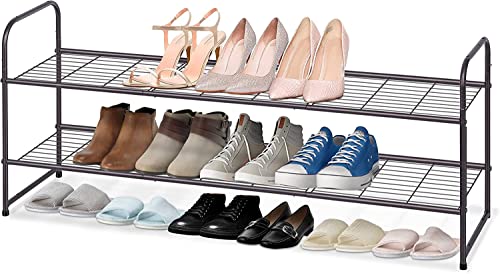 Keetdy 2-Tier Long Shoe Rack For Closet Entryway Shoe Organizer For 18 Pairs Sneakers, Metal Stackable Shoe Storage Shelf With Wire Grid For Bedroom, Floor, Bronze #TOP4