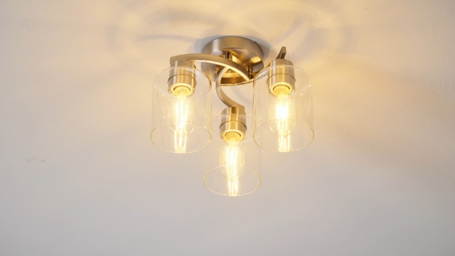 Image of 3-Light Ceiling Light, Semi Flush Mount Ceiling Light Fixture, Kitchen Lighting Fixtures Ceiling, Brushed Nickel Finish with Clear Glass Shade for Foyer Hallway Entryway