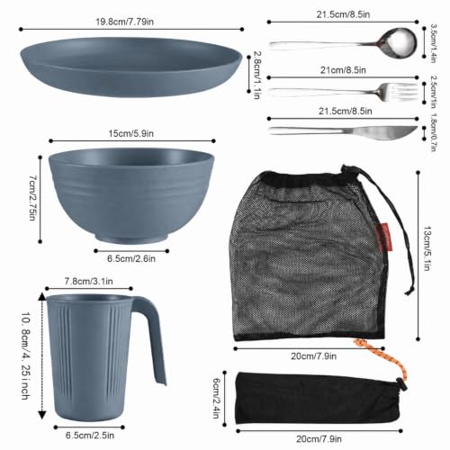 Set de Cocina para Camping ACNTENY Kit Completo con Plato, Tazón, Taza, Cuchara, Tenedor y Cuchillo en Azul miniatura 2