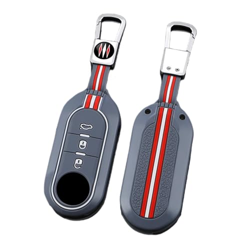 Happyit Zinc de aleación de Fibra de Carbono patrón de la Llave del Coche Fundas para Fiat 500 Panda Punto Bravo Doblo Peugeot Boxer Citroen Relay Fiat Ducato Lancia Musa 3 Buttones (Hebilla cuadrada)