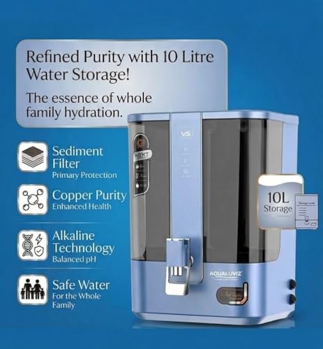 Image of Aqua V5 RO Water Purifier RO + Active Copper + Alkaline Pre Filter + Sediment + Pre Carbon + RO Membrane + Post Carbon, 10L Storage,15 L Capacity, (Energy Blue)