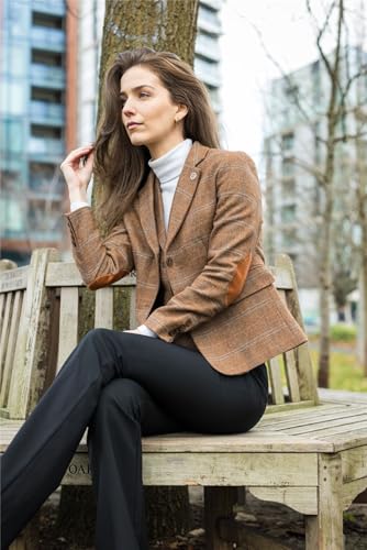 Women's Oak Brown Wool Blend Tweed Herringbone Checkered Blazer Waistcoat3