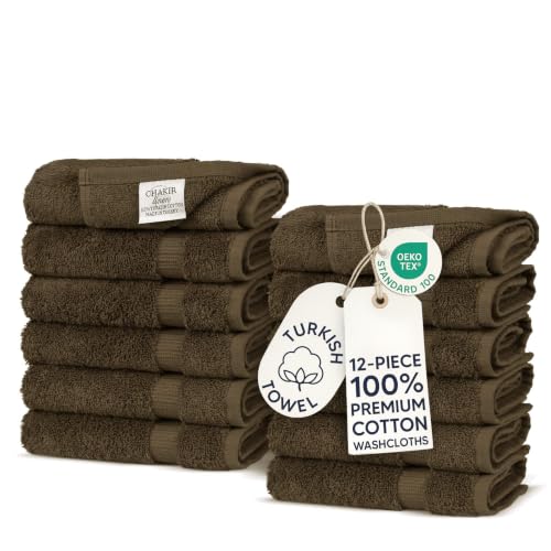 Chakir Turkish Linens Premium Cotton Absorbent Turkish Towels (Washcloths - 12 Piece, Cocoa)
