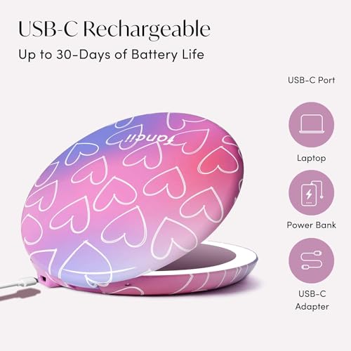 Image of Fancii Taylor LED Lighted Travel Makeup Mirror, Rechargeable, 10x /1x Magnifying, Tru-Glow Lighting System, XL Large 5 inch Wide | Compact Mirror for Purses (Lovestruck)