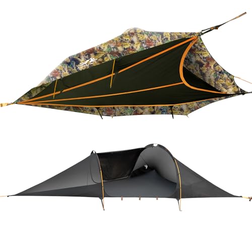 Night Cat Triangle Hammocks 2-Persons: Lay Flat 3 Point Hammock Tent with Bug Net Rainfly 13ft 440 LBS