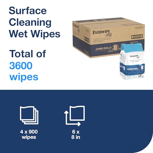 Image of Everwipe by Tork Surface Cleaning Wet Wipe W12 Jumbo Rolls White, Cleans and Deodorizes, 4 x 900 wipes, 192830 (11100)