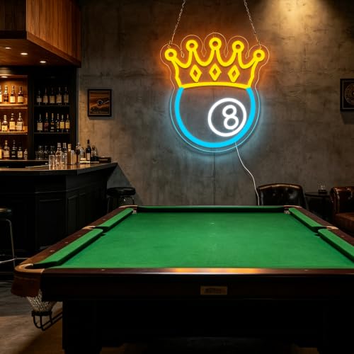 Image of Crown Black Eight Billiards Neon Signs for Wall Decor Led Lights Suitable for Bedroom Man Cave Bar Pub Restaurant Christmas Gift Art