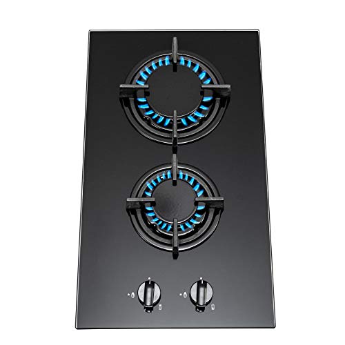 SIA GHG301BL 30cm Black 2 Burner Gas on Glass Domino Hob & Cast Iron Stands