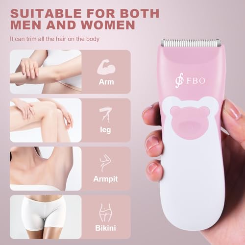 Image of FBO Professional Baby Hair Clipper, Body Hair Trimmer, Pink Bear | Quiet,Waterproof,Painless,Cordless,Rechargeable,Multi-Purpose Grooming Kit for Infants,Toddlers & Adults,Home and Salon Use