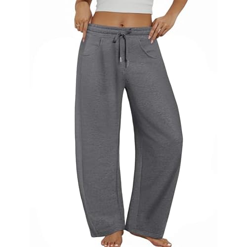 Women’s Barrel Sweatpants Wide Leg Lounge Sweat Pants with Pockets Drawstring Elastic Waisted Baggy Casual Trousers Black Small