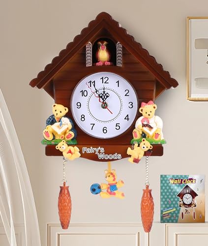 Gugxiom Reloj de Cuco, Reloj de Pared con Voces de Pájaro de Cuco, Reloj de Casa de árbol de Cuco Vintage Artesanal, Reloj Decorativo Estilo Chalet Tradicional, con Lindos Juguetes para