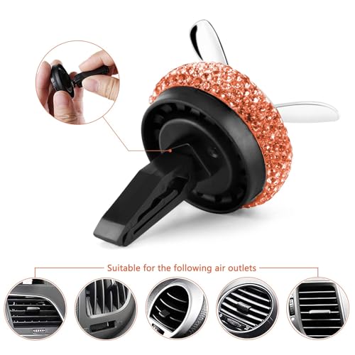 Image of eing Car Air Freshener,Turbo Spinning Car Vent Clip Fragrance Diffuser,Essential Oil Air freshener with Bling Crystal Diamonds,Stylish Propeller Shape Car Decor (Orange)