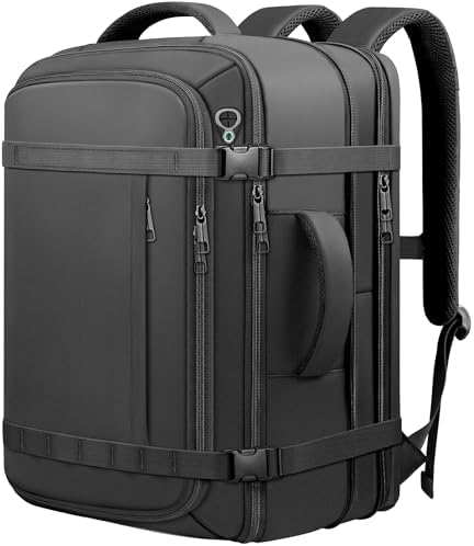 Carry On Backpack, Expandable Large Capacity Travel Backpack 50–60L with USB Cable Port, Fits 18.4 Inch Laptop,Anti Theft Water Resistant Travel Carry on Backpack for Men Women, Flight Travel, Black