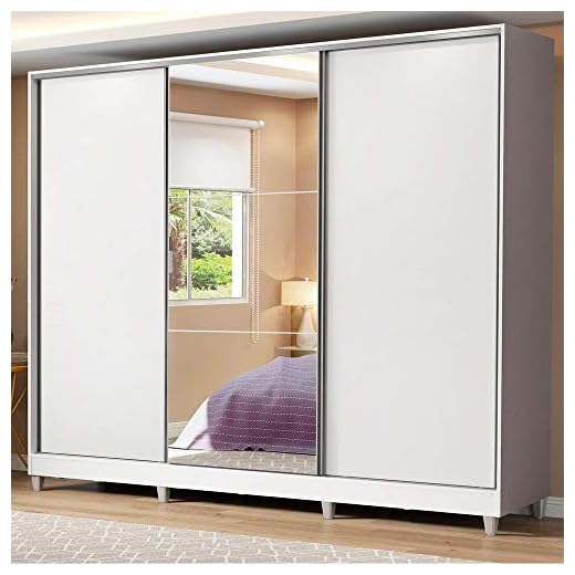 Guarda Roupa Casal Madesa Royale 100% MDF 3 Portas de Correr com Espelho com Pés