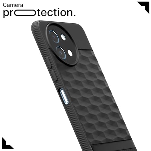 Image of Pikkme Back Cover for Vivo Y58 5G / Vivo T3x 5G / Vivo Y200i 5G Camera Protection 3D Hexa Cube Design Silicone Protective Bumper Case (Black)