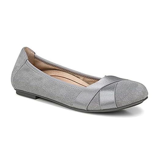 Vionic Women's Spark Maria Ballet Flat- Supportive Suede Walking Shoes That Include Three-Zone Comfort with Orthotic Insole Arch Support, Medium and Wide Fit Slate Grey 8.5 Medium US
