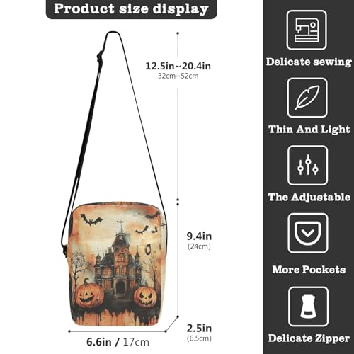 KLL Halloween Pumpkin Black Orange Spooky Haunted House small messenger bag for women Vegan Leather shoulder bags Shopping Shoulder Handbag3