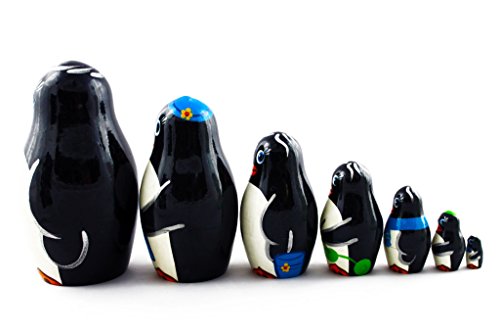 Matryoshka Russian Nesting Doll Babushka Beautiful Family Penguins Set 7 Pieces Pcs Hand Painted Handmade Souvenir Gift Handicraft #TOP3