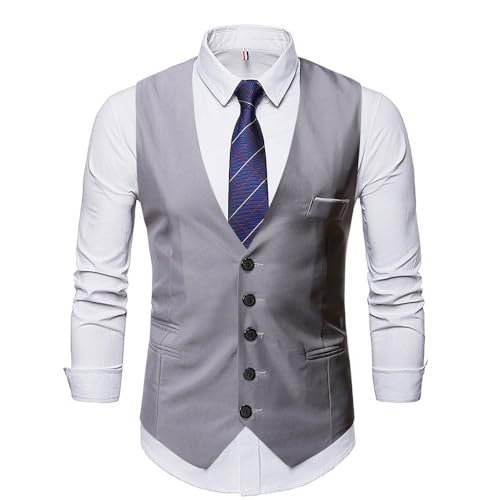 PANVER Blazer Weste Herren Bankett Abschlussball Party Outdoorweste Slim Fit Business Casual Anzugweste Ärmellos Gutaussehend Mode Basicweste I-Light Grey 4XL