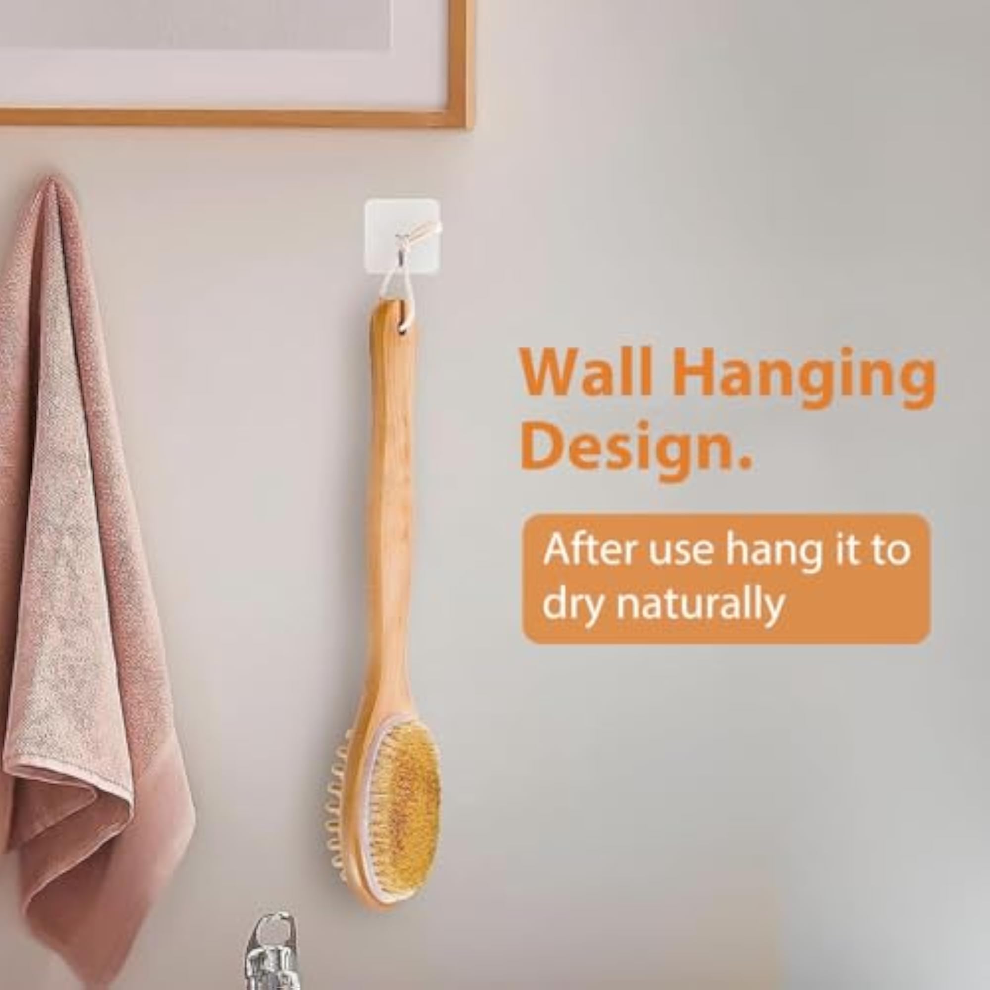 Back Scrubber with Long Wooden Handle, Dual-Sided Exfoliating Brush