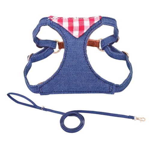 WDPAWS 猫 ハーネス リード 子猫 ハーネス 散歩 お出かけ ベスト かわいい デニム製 (デニム赤 XXS)