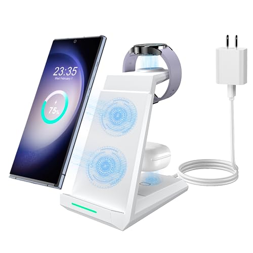 Wireless Charger for Samsung Charging Station, ADADPU 3 in 1 Charging Station for Multiple Devices Dock for Samsung Galaxy S24 Ultra S23 S22 S21 Z Flip/Fold 5, Galaxy Watch 6/5/4/3/Buds(Purple)