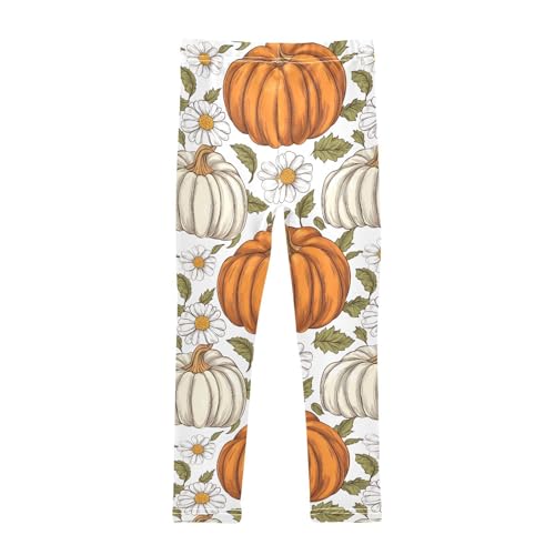 Thanksgiving Day Pumpkin Flower Girls Leggings Soft Stretch Workout Yoga Dance Pants for Kids Casual Tights2