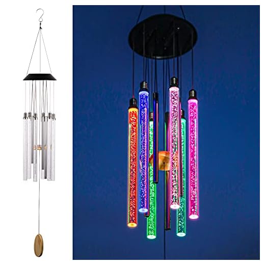 Solar Wind Chimes for Outside, DesGully 6 LED Tubes Color Changing Outdoor Clearance Unique Garden Decor Colorful Patio, Gifts for Her/Him (37" Long)