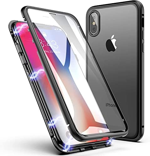 LONYAN Compatible with iPhone 11 Pro Max Case, Magnetic Adsorption Protective Hard Case Front and Back Tempered Glass Full Screen Coverage One-Piece Design Flip Cover (Midnight Green)