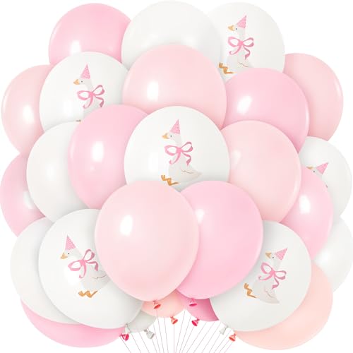 Kriyokiaa One Silly Goose Girl Latex Balloons, Pink White, 60 PCS