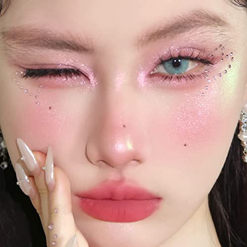 Glitter Eyeshadow Korean Bling Eye Makeup Palette Aurora Holographic Pigment Pink Eyeshadow & Highlighter Powder(02 Cherry Blossom) #TOP4