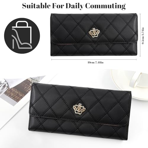 Women's Long Tri-fold Wallet Leather Card Holder Purse Zipper Buckle Elegant Clutch Wallet Handbag for Women Black2