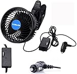 Yerloa 6" 12V Car Fan Auto Cooling Fan Vehicle Clip Fans, Low Noise 360 Degree Rotating Step-less Speed Car Fans with Adjustable Clip & Cigarette Lighter Plug for Vehicle Truck RV SUV Boat-2026 NEW