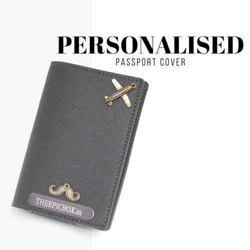 Image of Personalised Name & Charm Leather Passport Cover Holder for Men & Women (Grey)