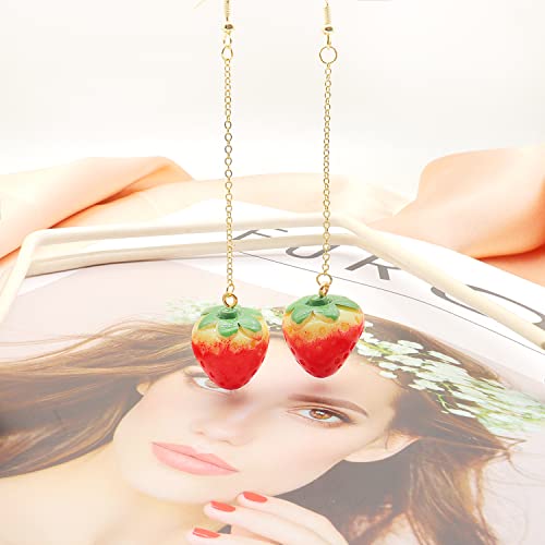 Strawberry Drop Dangle Earrings For Women Girls, Red Cute Strawberry Dangle Earring, Simulated Strawberry Earrings,3D Acrylic Fruit Drop Earring (Drop) #TOP6